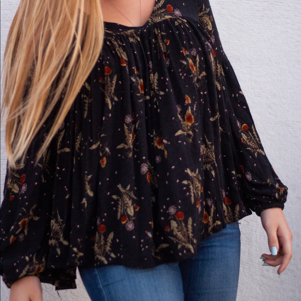 Black floral long sleeved blouse